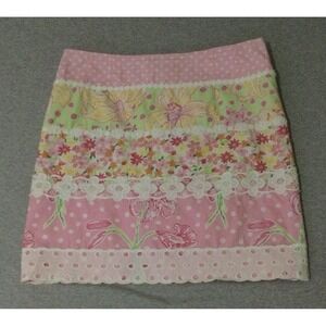 Lilly Pulitzer Pink Floral Patchwork skirt With Eyelet Trim lace size 10